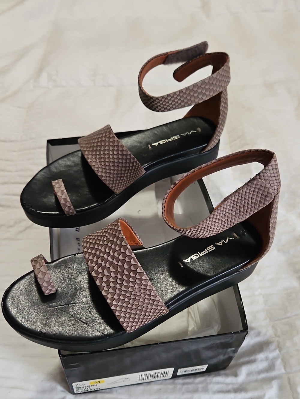 Via Spiga Dusty Taupe Textured Ankle-Strap Sandals
